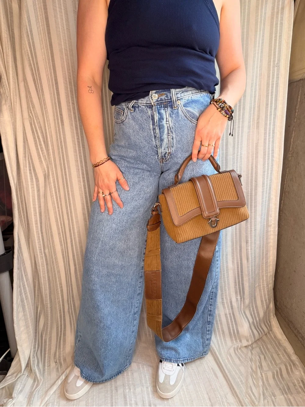True Religion Brown Corduroy Horseshoe Flap Bag